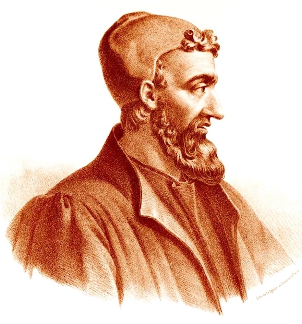 An old illustration showing the side profile of Galen