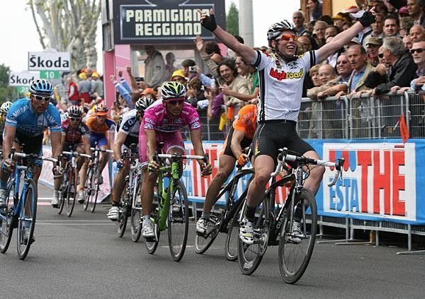 Mark Cavendish (Team High Road) elated after winning his second Giro stage.