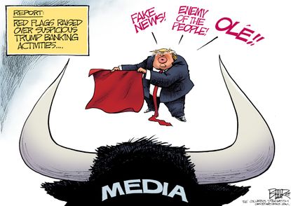 Political Cartoon U.S. Trump fake news media ole bull scandal