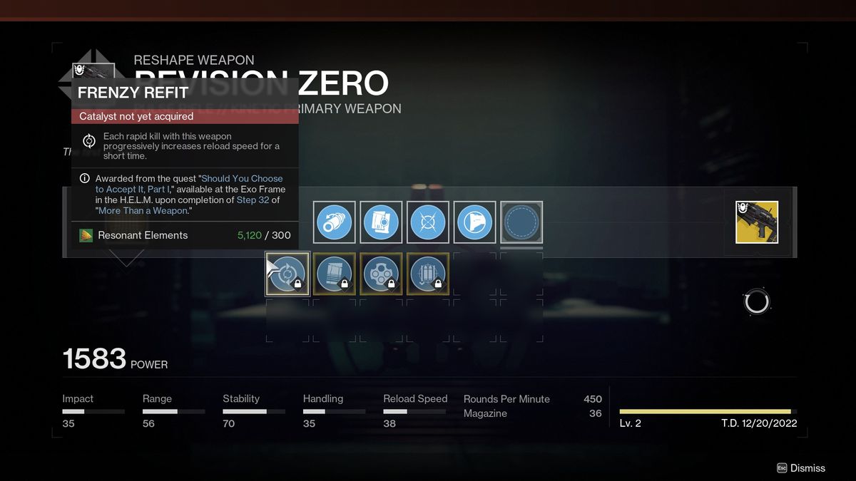 Destiny 2 Revision Zero catalyst