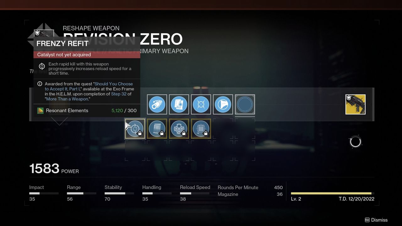 Destiny 2 Revision Zero catalyst