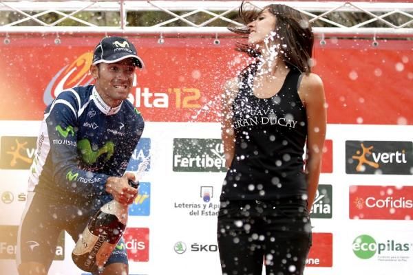 Alejandro Valverde (Movistar) lets it all out on the podium