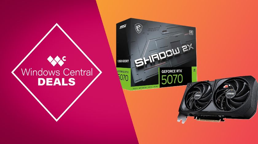Windows Central deal banner for the MSI Gaming RTX 5070 12G Shadow 2X OC Graphics Card