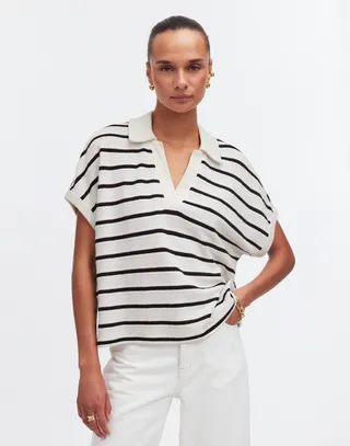 Relaxed V-Neck Polo Shirt in Stripe