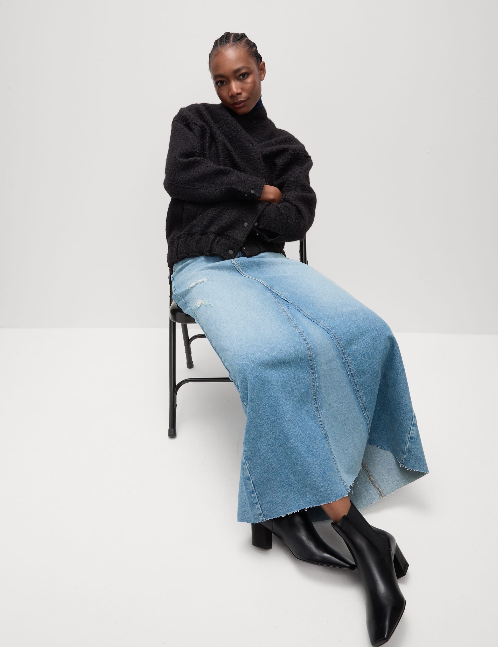Pure Cotton Denim Maxi A-Line Skirt
