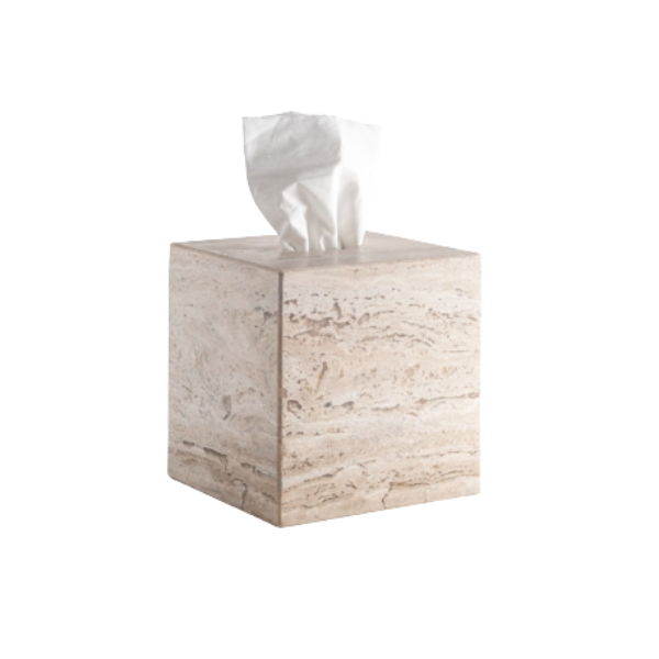 wolfandbadger, Less Is More Tissue Box - Travertine Marble