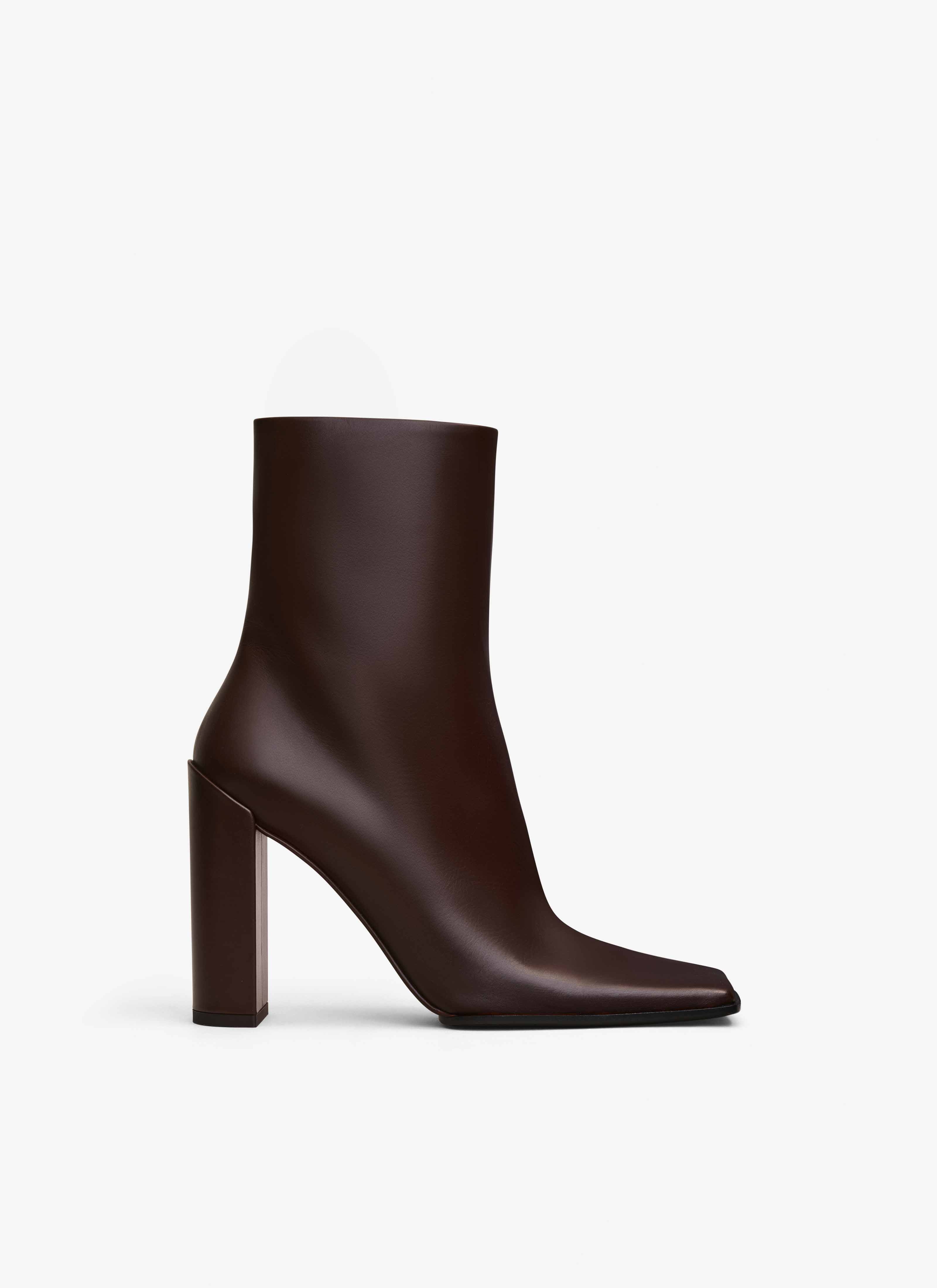 Chocolate Square Ankle Boots in Calfskin