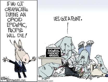 Political cartoon U.S. GOP health care plan opioid crisis
