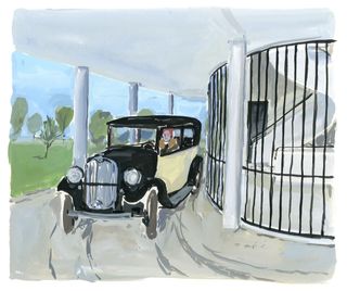 A painted illustration of the ground floor, the proportions of which were famously based on the turning circle of the Savoyes' 1927 Citroën.