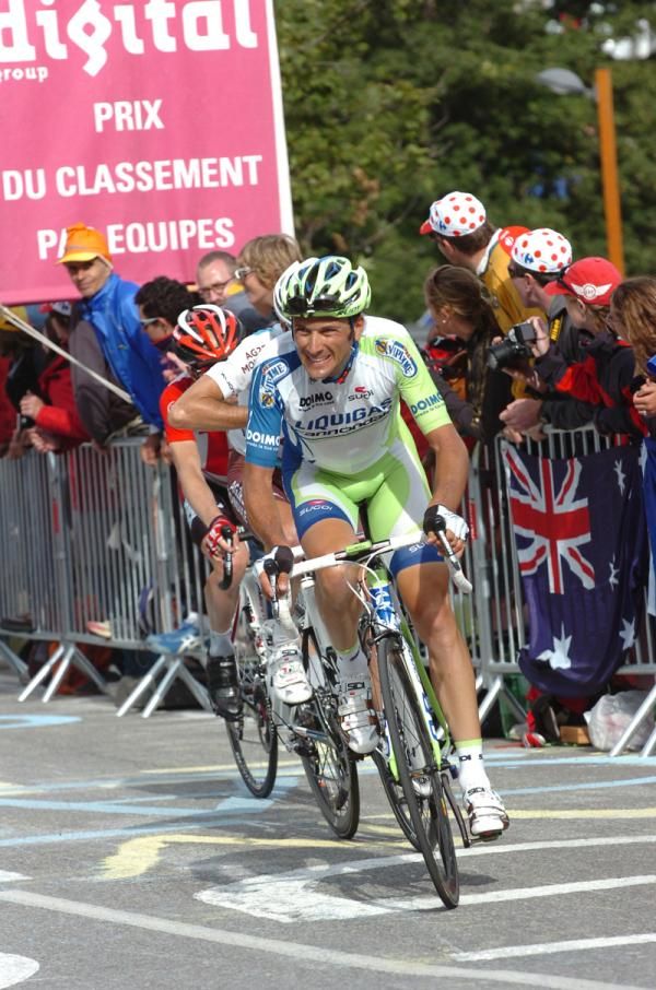 Ivan Basso (Liquigas) struggles up the final climb but would go on to keep his top ten place