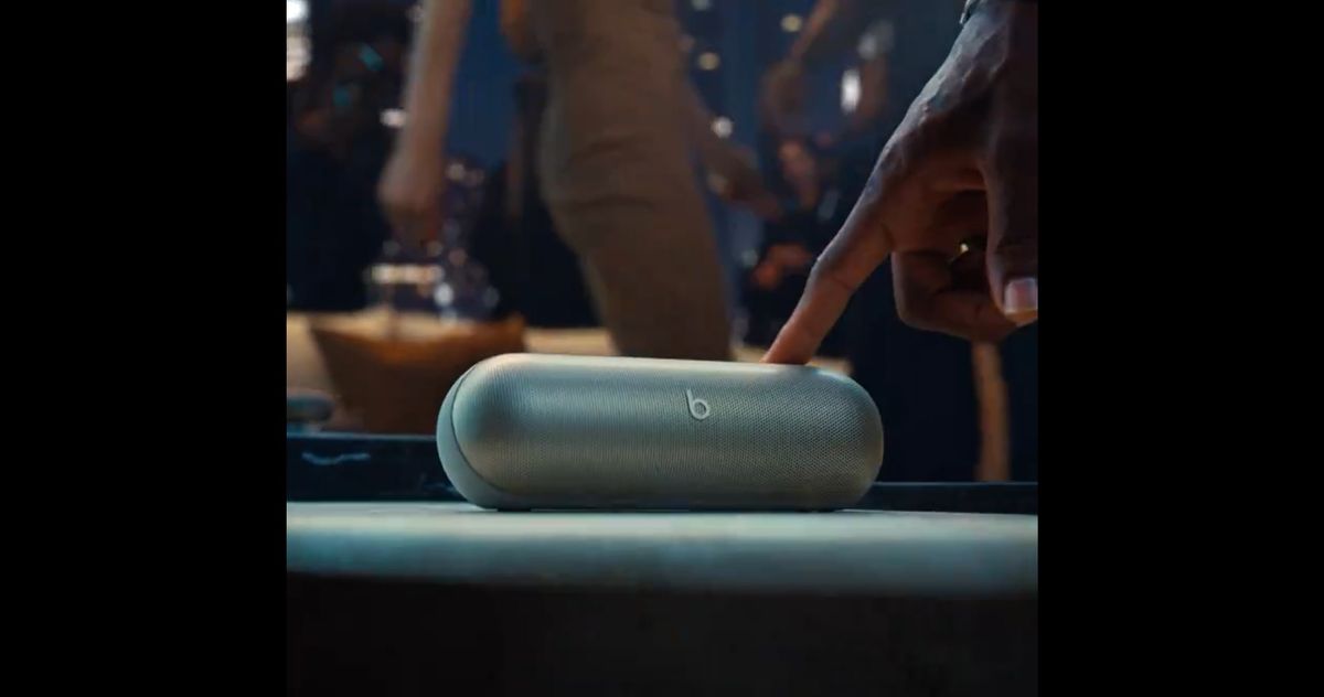 Beats Pill speaker shown in Beats by Dre X teaser. Lebron Jame&#039;s finger turns up the volume on the speaker