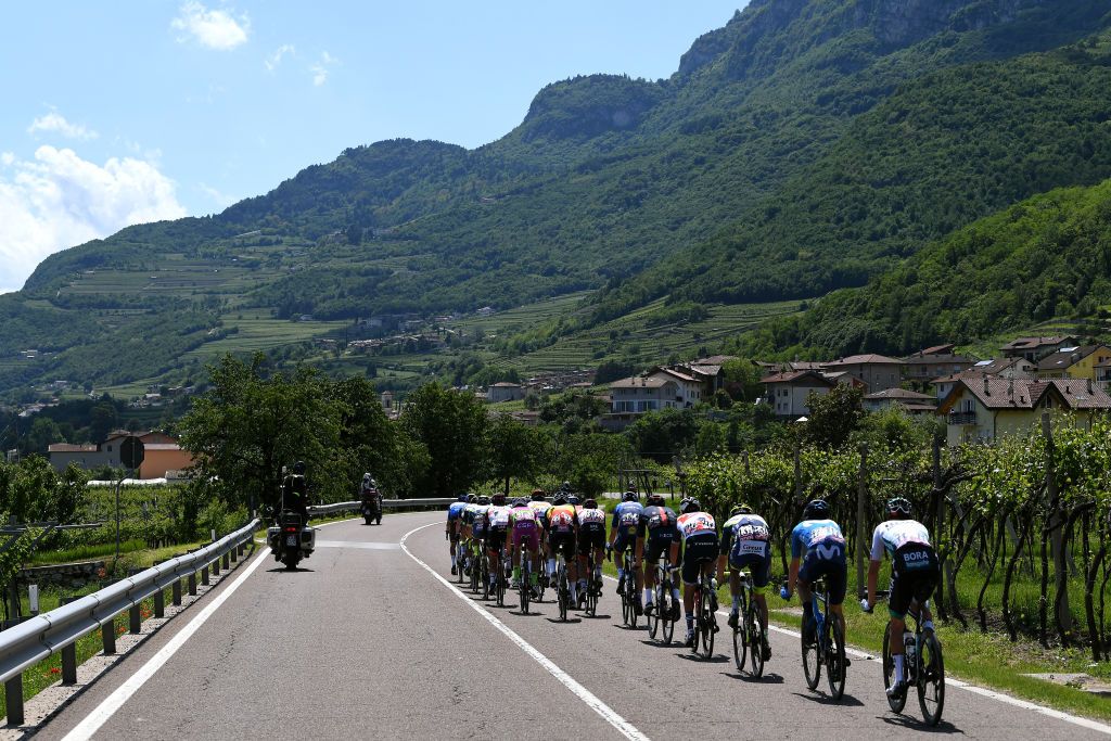 SEGA DI ALA ITALY MAY 26 The breakaway passing Villa Lagarina Village landscape during the 104th Giro dItalia 2021 Stage 17 a 193km stage from Canazei to Sega di Ala 1246m UCIworldtour Mountains Vineyard girodiitalia Giro on May 26 2021 in Sega di Ala Italy Photo by Tim de WaeleGetty Images
