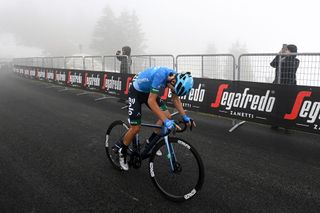 MONTE ZONCOLAN ITALY MAY 22 Lorenzo Fortunato of Italy and EOLOKOMETA Cycling Team in the Breakaway to win the stage during the 104th Giro dItalia 2021 Stage 14 a 205km stage from Cittadella to Monte Zoncolan 1730m UCIworldtour girodiitalia Giro on May 22 2021 in Monte Zoncolan Italy Photo by Stuart FranklinGetty Images