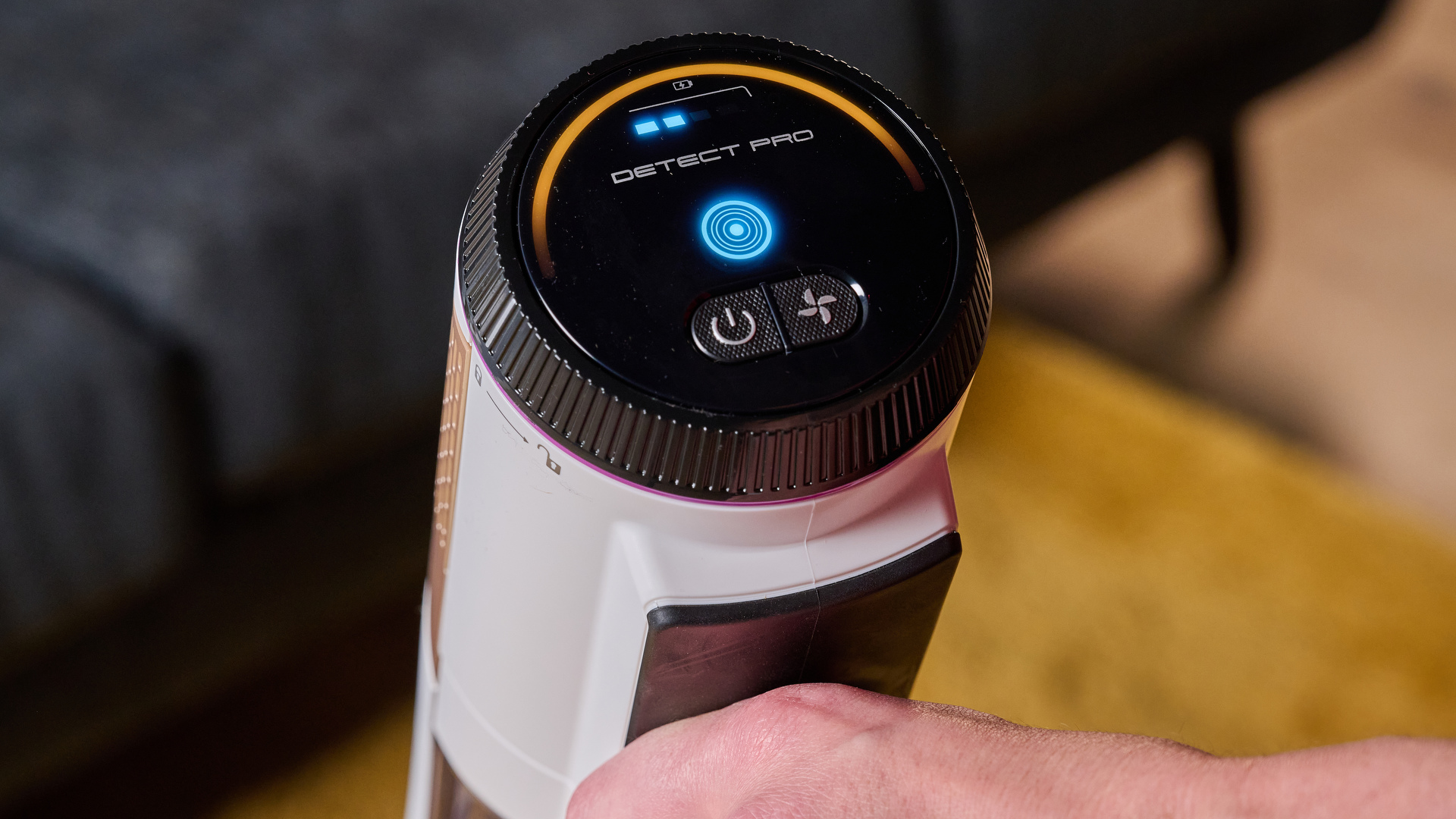 Control panel on Shark Detect Pro cordless vacuum