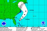 This National Hurricane Center forecast shows the anticipated path of Hurricane Sandy as it nears the U.S. East Coast in late October 2012.