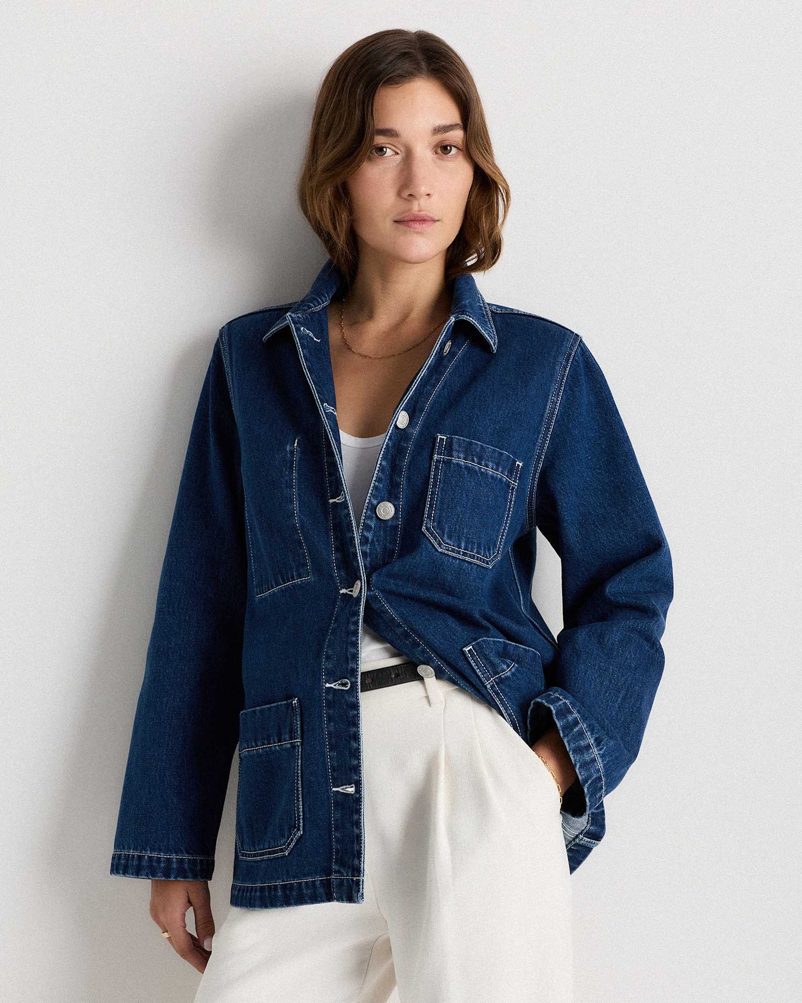 Quince, 100% Organic Cotton Denim Chore Jacket in Dark Indigo