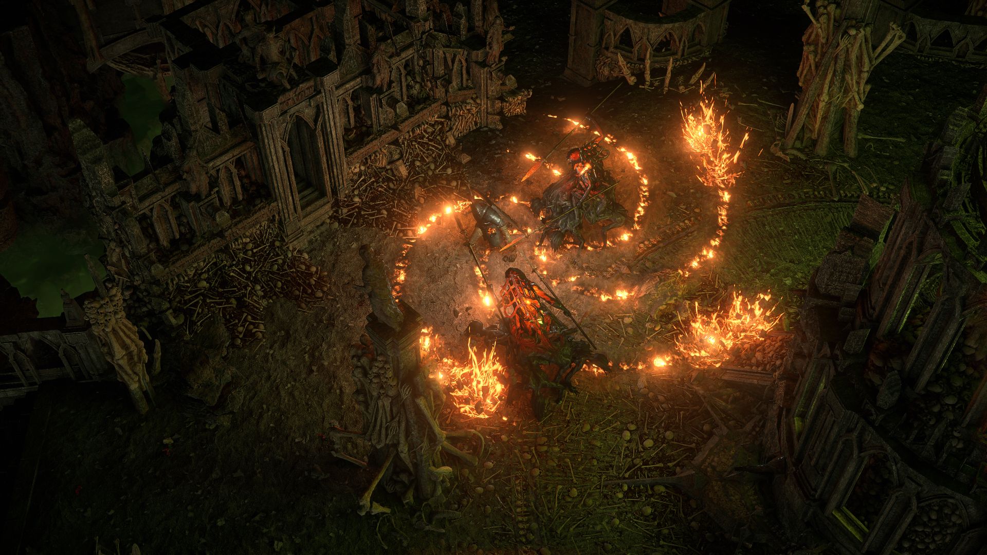 Fire swirls across the ground.