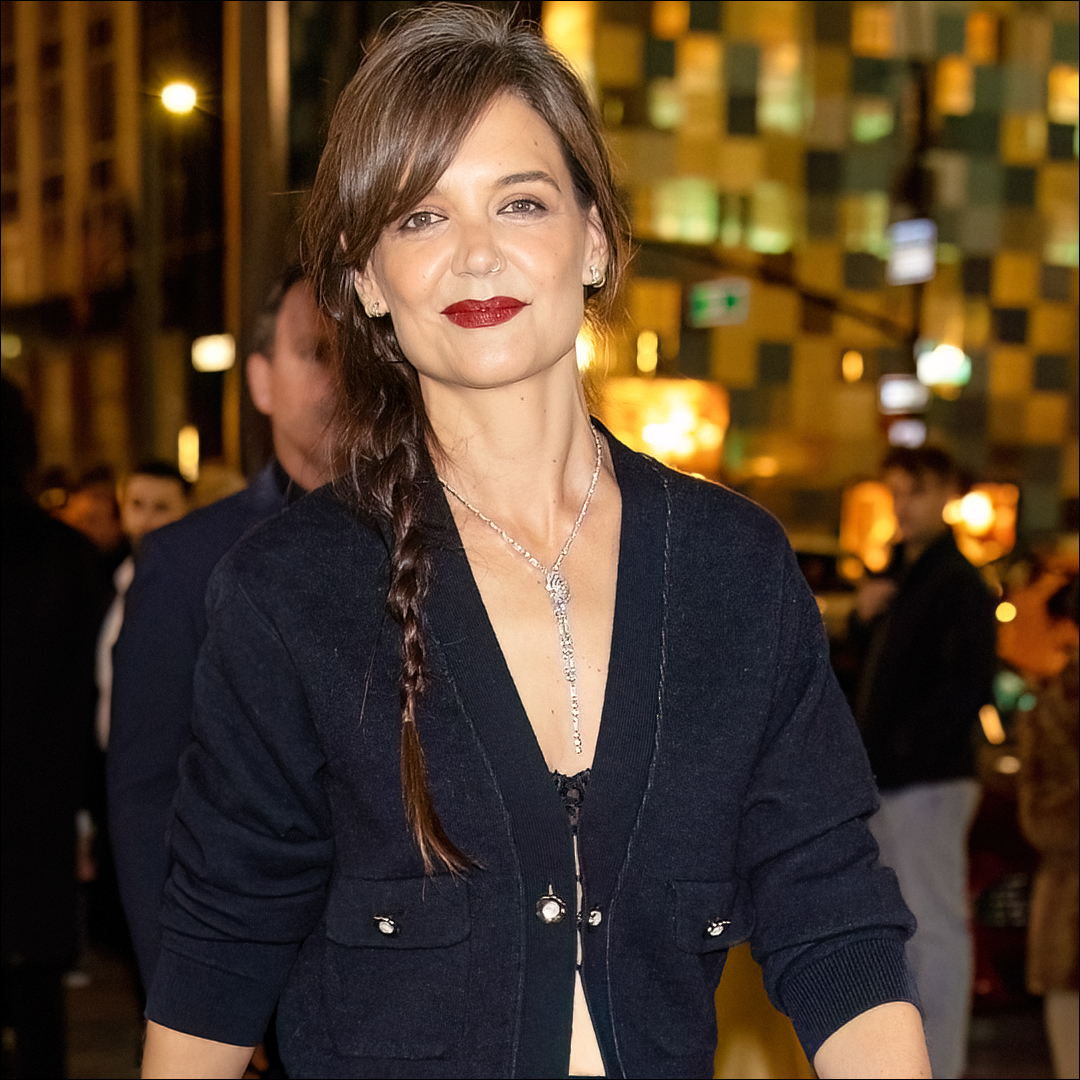 Katie Holmes Wore a Midriff-Baring Cardigan and Lacy…