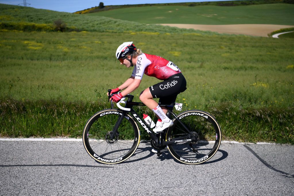 PAMPLONA SPAIN MAY 08 Hannah Ludwig of Germany and Cofidis Women Team competes in the breakaway during the 4th Navarra Womens Elite Classics 2024 a 1356km one day race from Pamplona to Pamplona on May 08 2024 in Pamplona Spain Photo by Alex BroadwayGetty Images