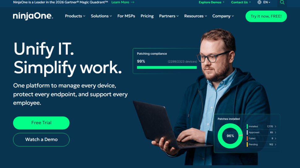 Website screenshot of NinjaOne (February, 2026)