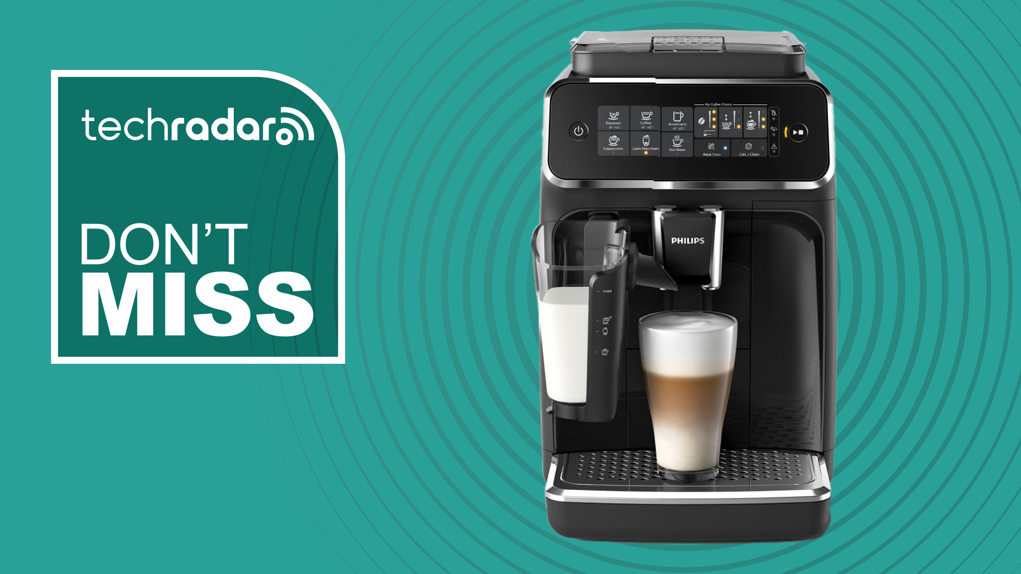 Philips LatteGo coffee maker on teal background