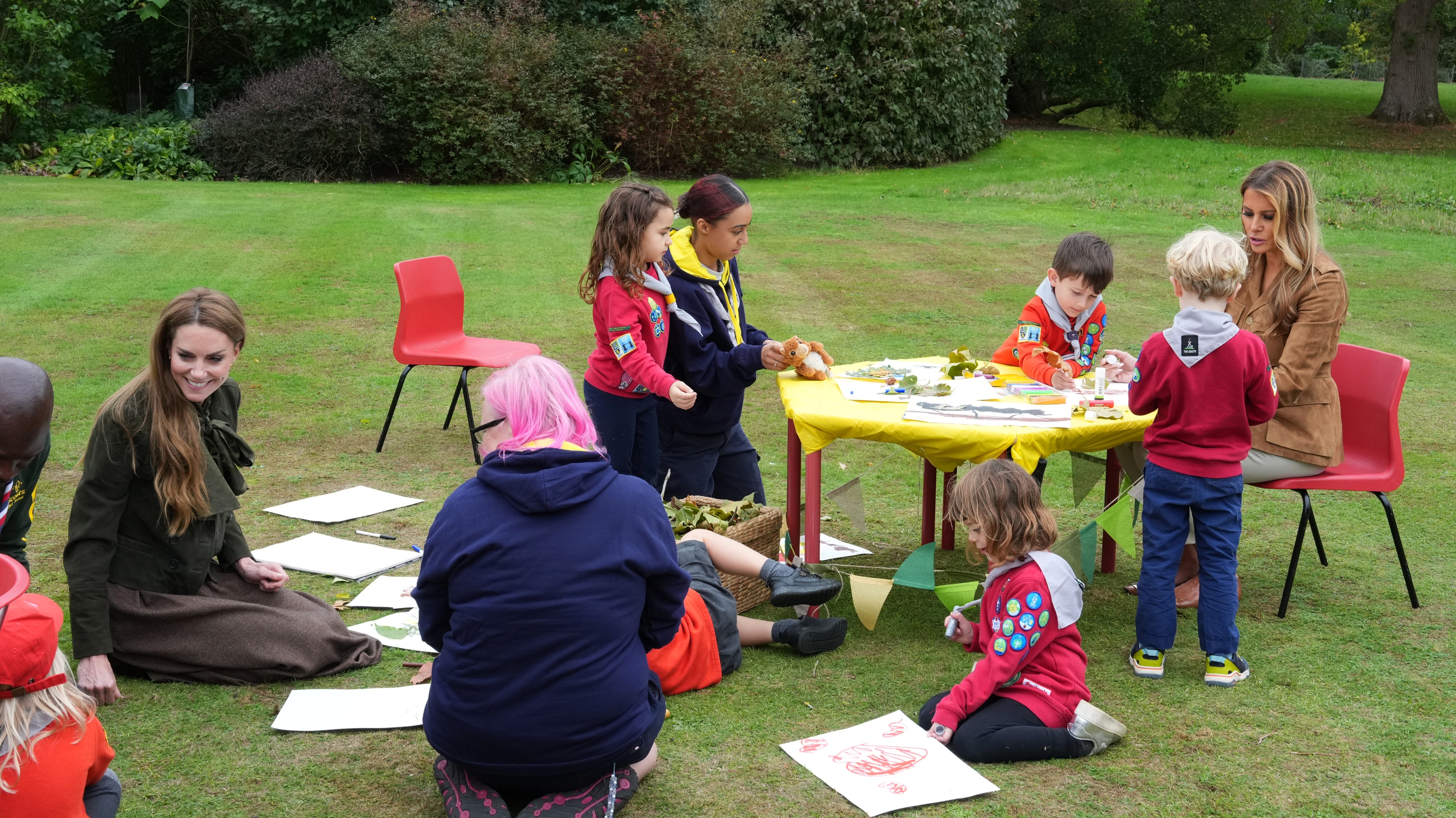 U.S. First Lady Melania Trump and Catherine, Princess of Wales meet members of the Scouts&#039; Squirrels programme