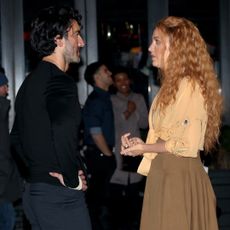 Justin Baldoni and Blake Lively are seen on the set of "It Ends with Us" on January 12, 2024 in Jersey City, New Jersey. (Photo by Jose Perez/Bauer-Griffin/GC Images)