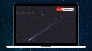laptop graphic showing a comet on the screen and the words live streaming in the top right corner.