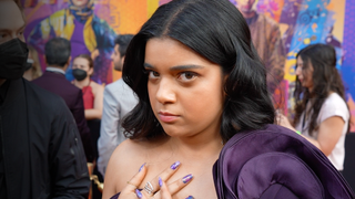 Iman Vellani on the red carpet premiere of Ms. Marvel