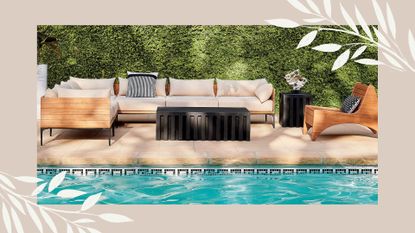 A CB2 outdoor lounge set featured as one of the best outdoor furniture brands in the US to shop in 2023
