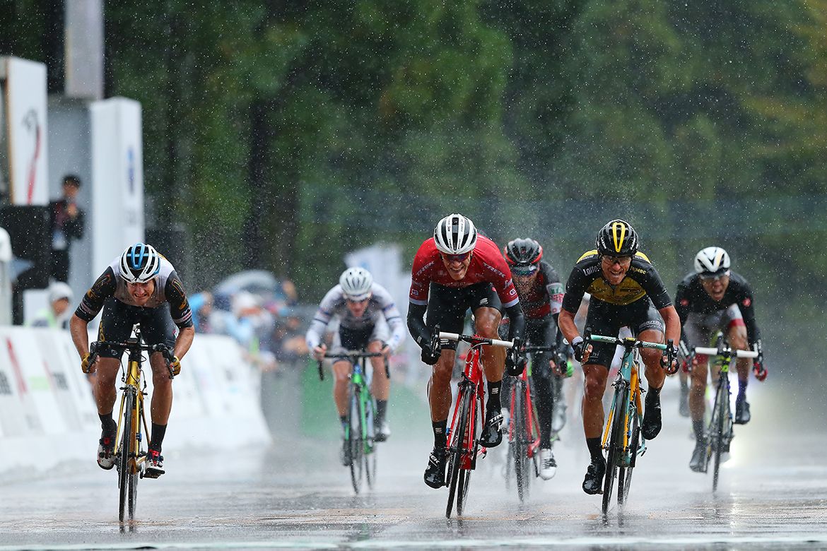 Jasper Stuyven sprints for the line