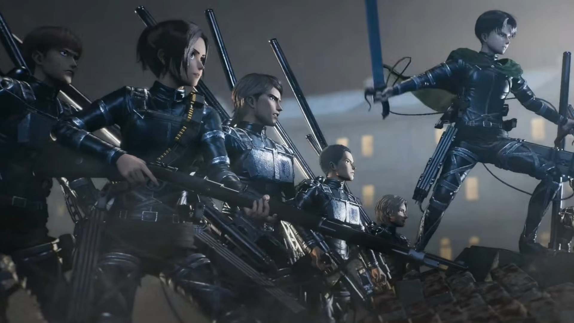 The characters assemble to fight titans in the Attack on Titans game