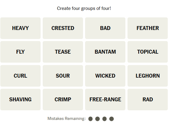 The New York Times Connections puzzle on February 18, 2026