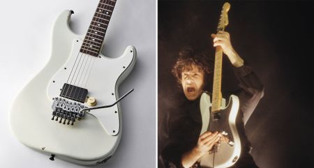 Gary Moore's modified 1982 Charvel San Dimas – on the right, Moore with another of his white Charvels