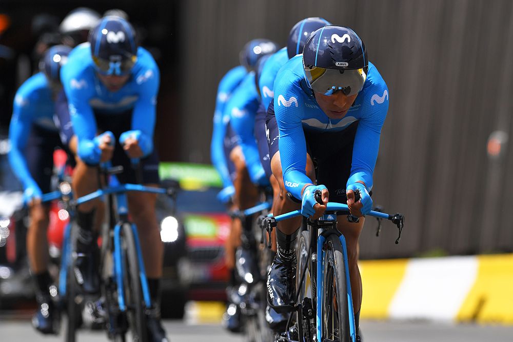 Nairo Quintana leads Movistar in the team time trial at the Tour de France
