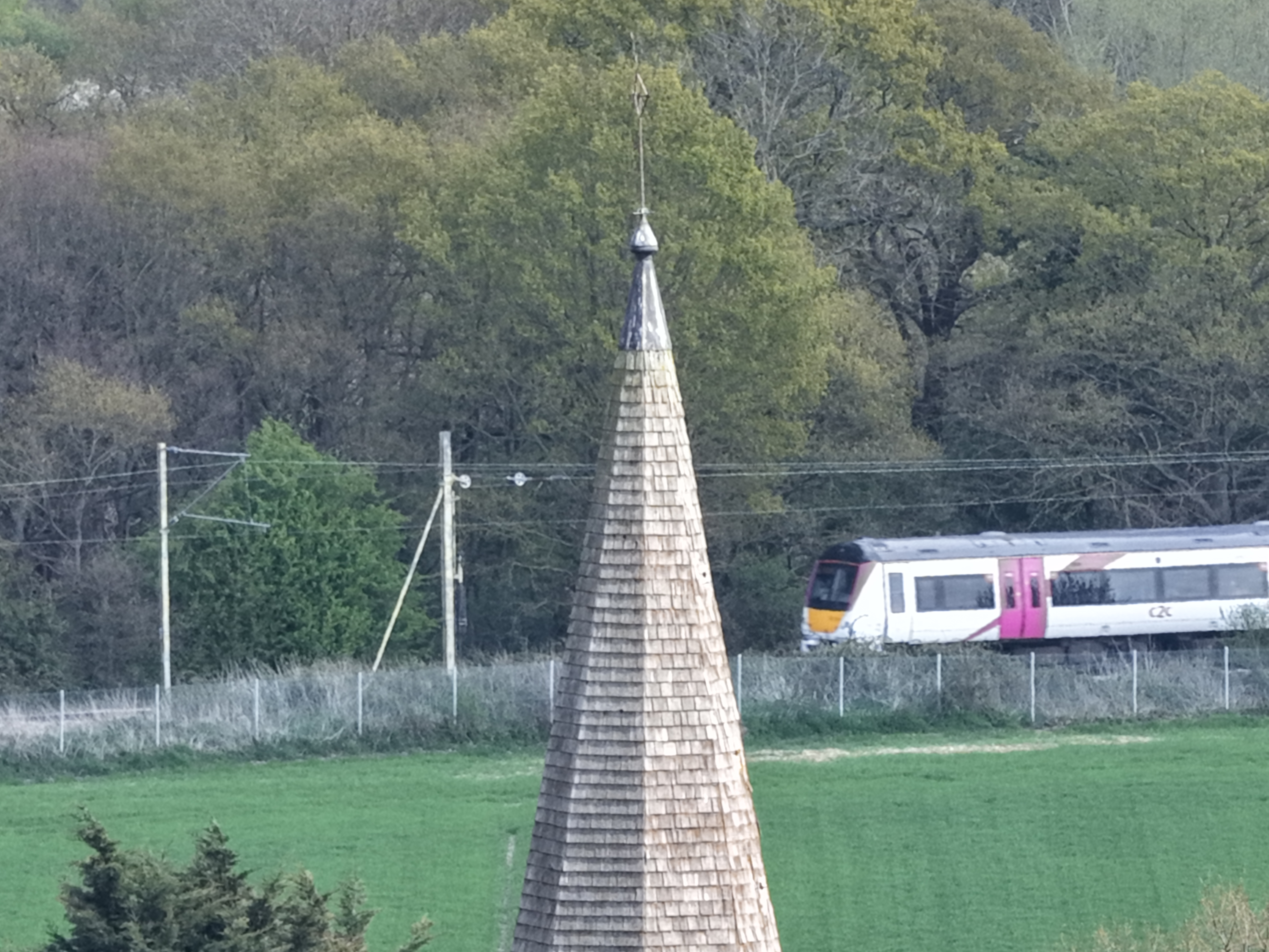 Train near church
