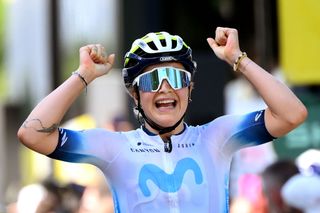 BLAGNAC FRANCE JULY 28 Emma Norsgaard of Denmark and Movistar Team celebrates at finish line as stage winner during the 2nd Tour de France Femmes 2023 Stage 6 a 1221km stage from Albi to Blagnac UCIWWT on July 28 2023 in Blagnac France Photo by Alex BroadwayGetty Images