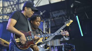 Stanley Clarke and Victor Wooten of SMV perform on stage at as part of Jazz a Vienne on July 5, 2009 in Vienne, France.