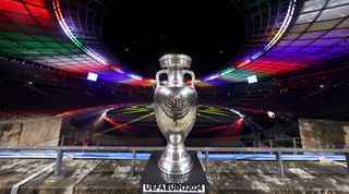 The European Championship trophy at the Olympiastadion, Berlin ahead of the Euro 2024 groups