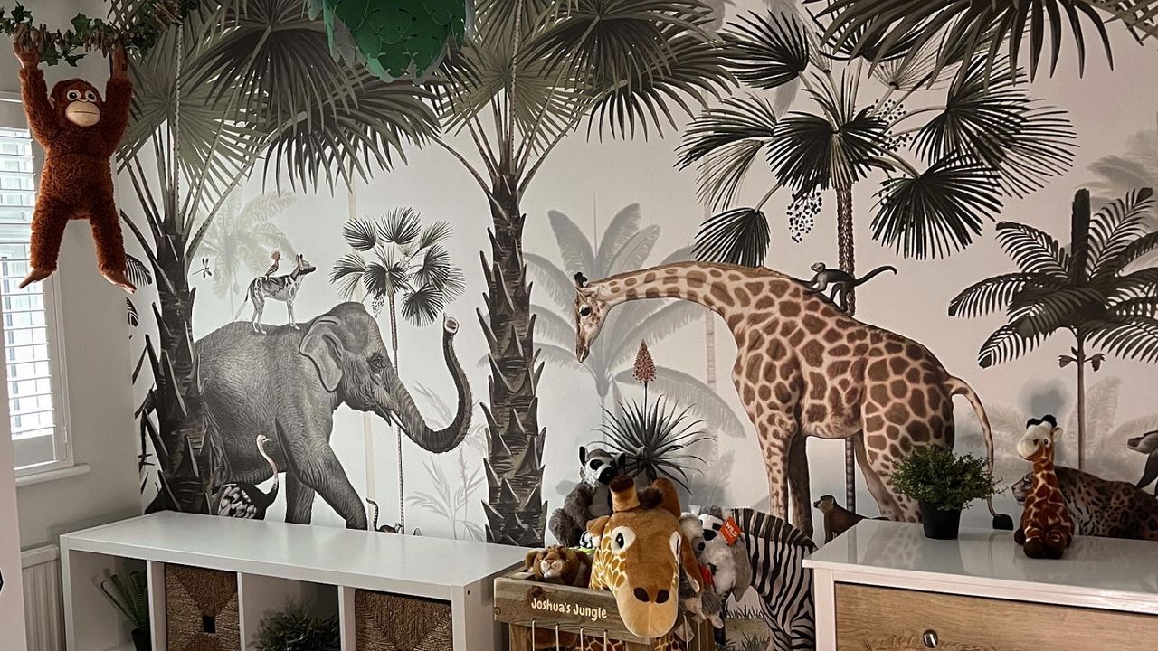 jungle wallpaper in kids bedroom