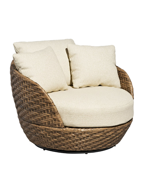 Beautiful by Drew Barrymore Wicker Outdoor Swivel Chair With Boucl&eacute; Cushions