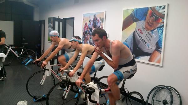 Simon Lambert-Lemay, Francois Parisien and Pat McCarty work out at an indoor training session.
