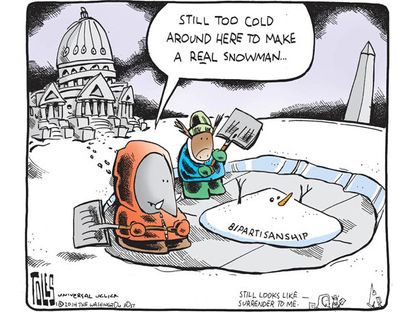 Political cartoon winter weather bipartisanship