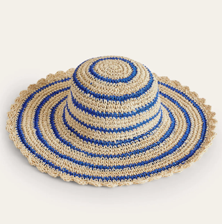 Blue straw sunhat from Boden with scallop detailing