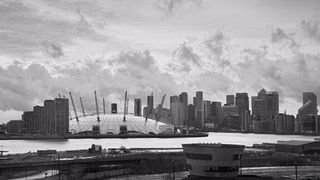 The O2 Dome surrounded by the London skyline and River Thames