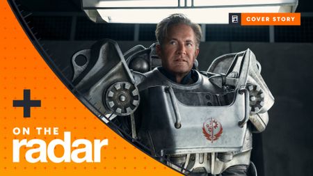 The Big Preview art of Fallout season 2 showing Kyle Maclachlan's Hank in a suit of power armor - showing the Cover Story tag