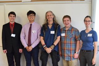 Carter Emmart (center), director of astrovisualization at the American Museum of Natural History, worked with Bergen County Academies students Brian Di Paolo, David Song, Vincent Mallet and Janette Levin (left to right) to develop stunning visualizations of Mars with authentic NASA data.