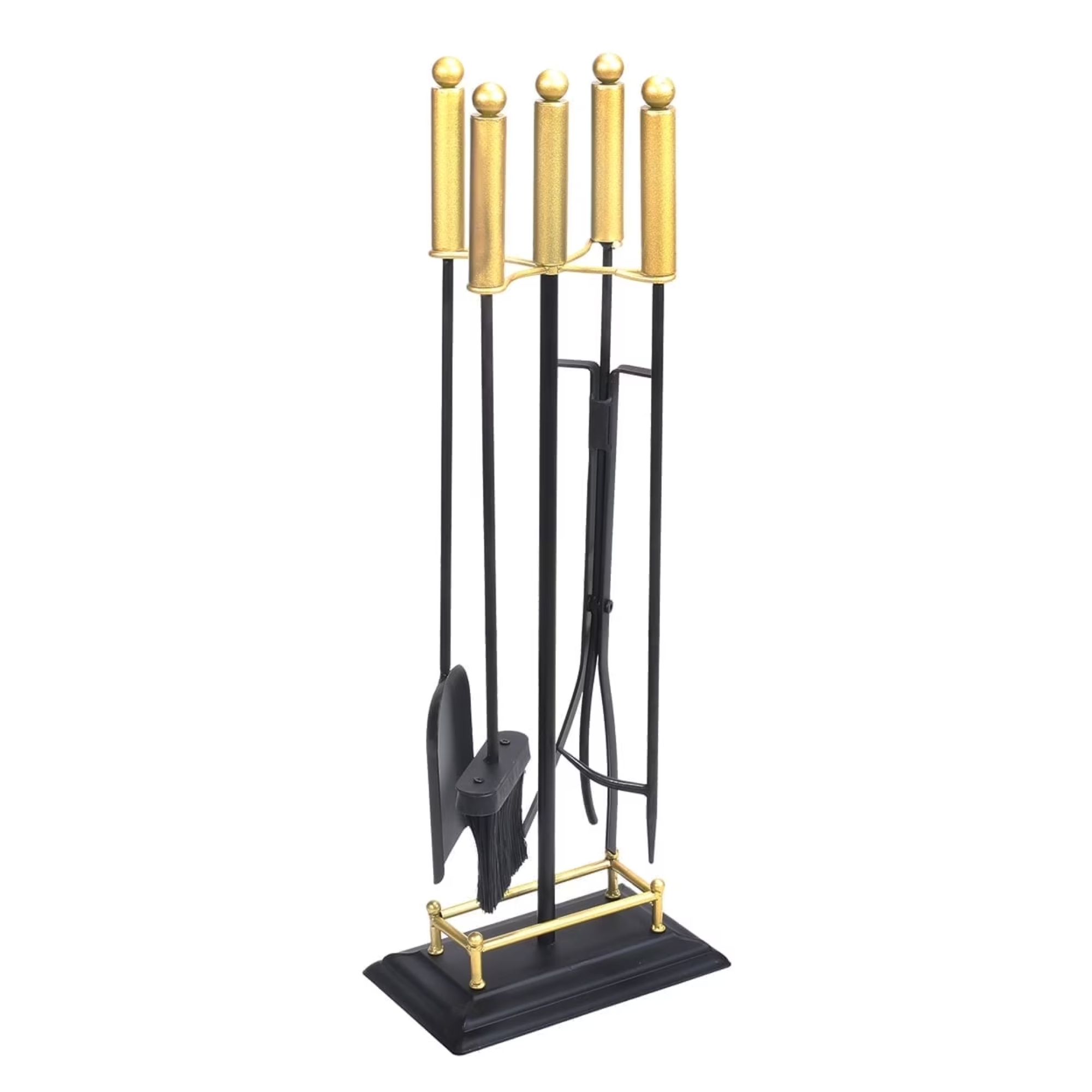 Black and gold fireplace tool set