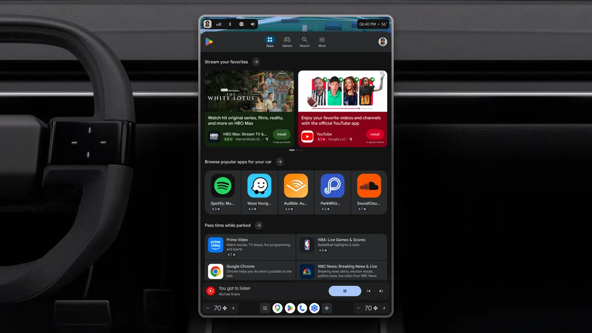 Play Store interface on Android Automotive