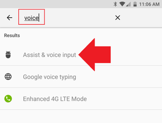 Just searching for "voice" is easier to set the default app.